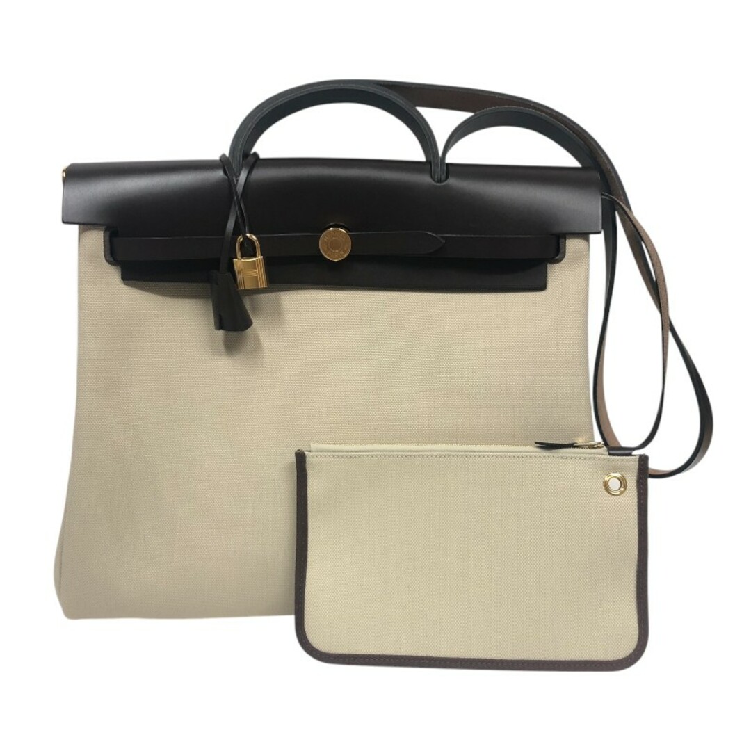 HERMES - 　エルメス HERMES エールバッグジップMM B刻印　(2023年製) ベージュ×ブラウン ゴールド金具 トワルアッシュ/ヴァッシュハンター ユニセックス ショルダーバッグ