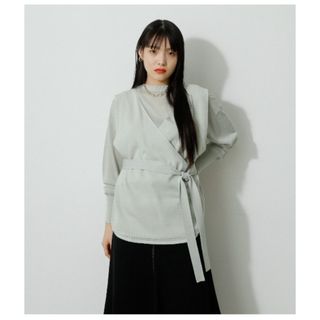アズールバイマウジー(AZUL by moussy)のAZUL カシュクールセットニットトップス グリーン(カットソー(長袖/七分))