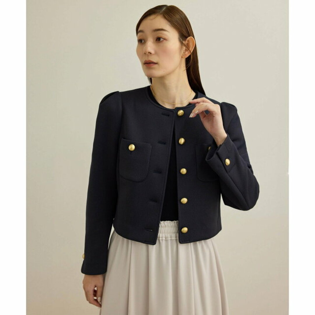 ROPE’(ロペ)の【ネイビー(40)】金ボタンニットジャケット レディースのジャケット/アウター(ノーカラージャケット)の商品写真