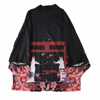 【色:桜・狐】[SYZHXHKL] 法被 着物 半纏 （はんてん） 長半纏 袢天(その他)