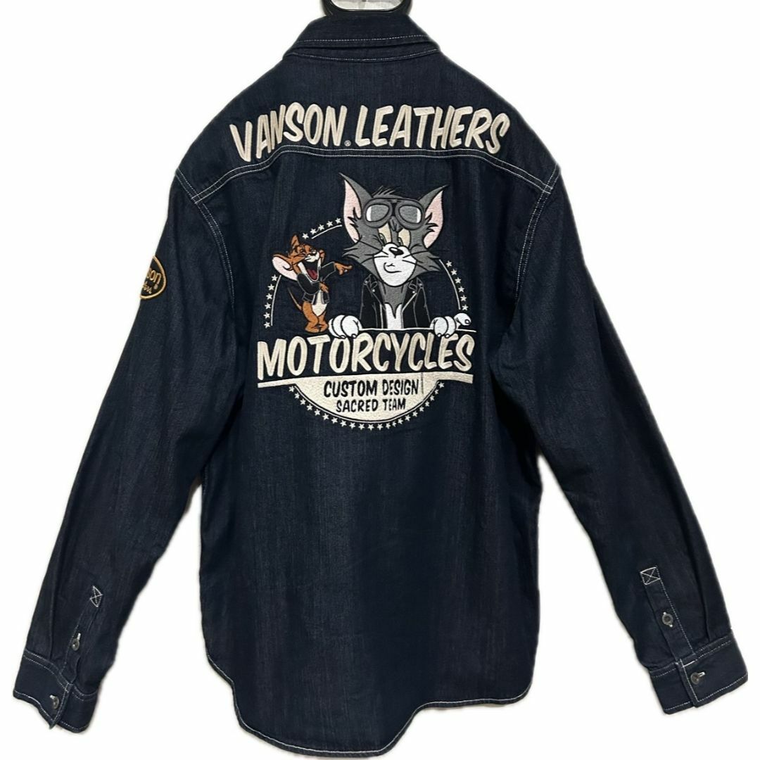 美品VANSON ストライプ デニムトムとジェリー刺繍ネイビー28