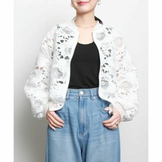 花柄 レース シースルー ブルゾン ジャンパー ジャケッ  ホワイト 白 M～L(ブルゾン)