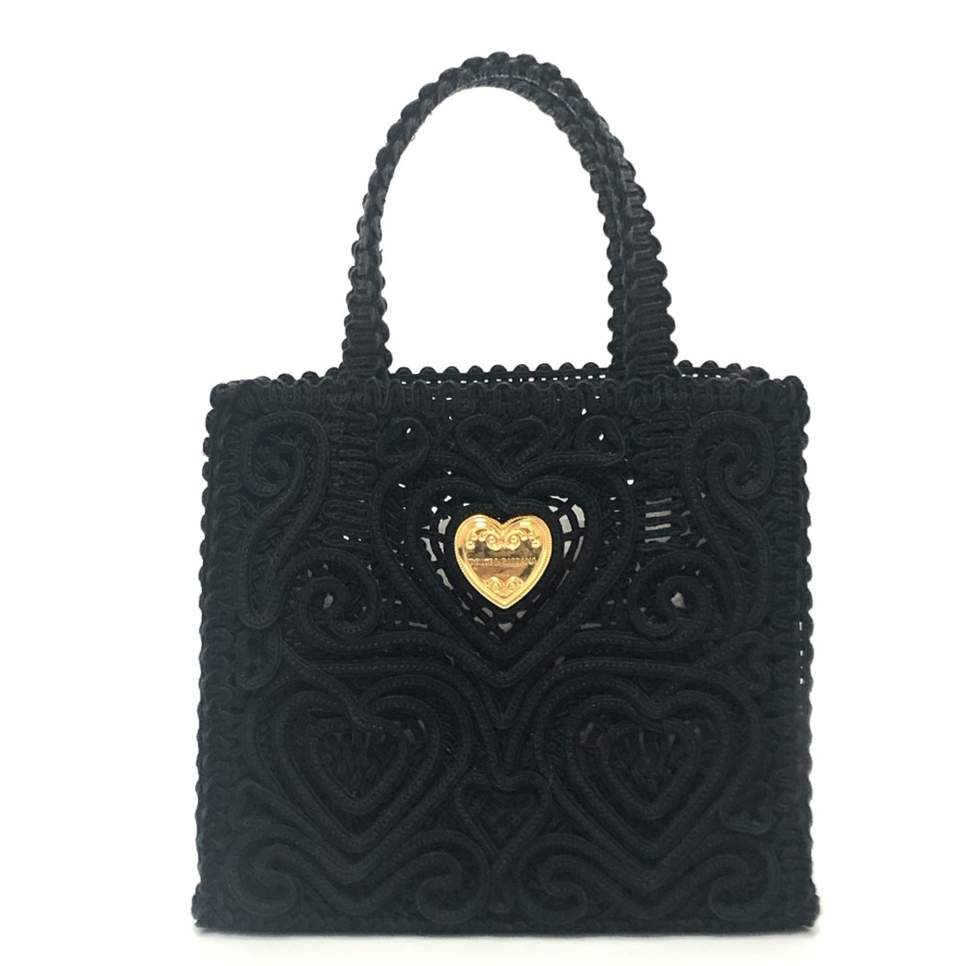 DOLCE&GABBANA - ドルチェアンドガッバーナ DOLCE&GABBANA ハートプレート カバン レース ハンドバッグ コットン ブラック 美品