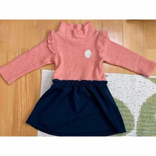 ボブソン(BOBSON)のベビー服　ワンピース　95 ボブソン　タートルネック　切替ピンク　ネイビー(ワンピース)