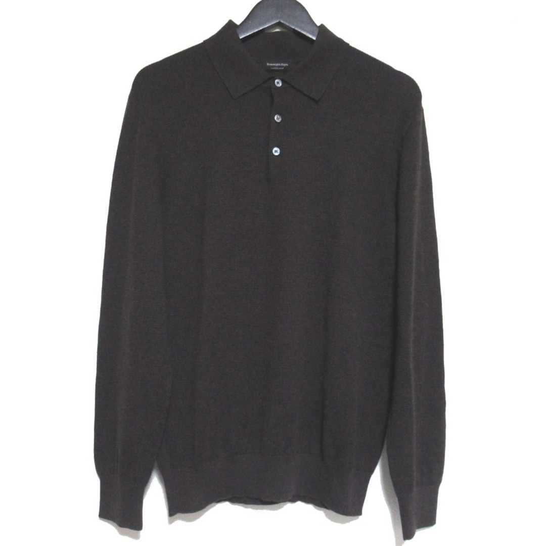 Ermenegildo Zegna - 美品 Ermenegildo Zegna エルメネジルドゼニア CASHSETA LIGHT カシミヤシルク 長袖 ニット ポロシャツ 52サイズ ダークブラウン メンズ 古着 中古 USED