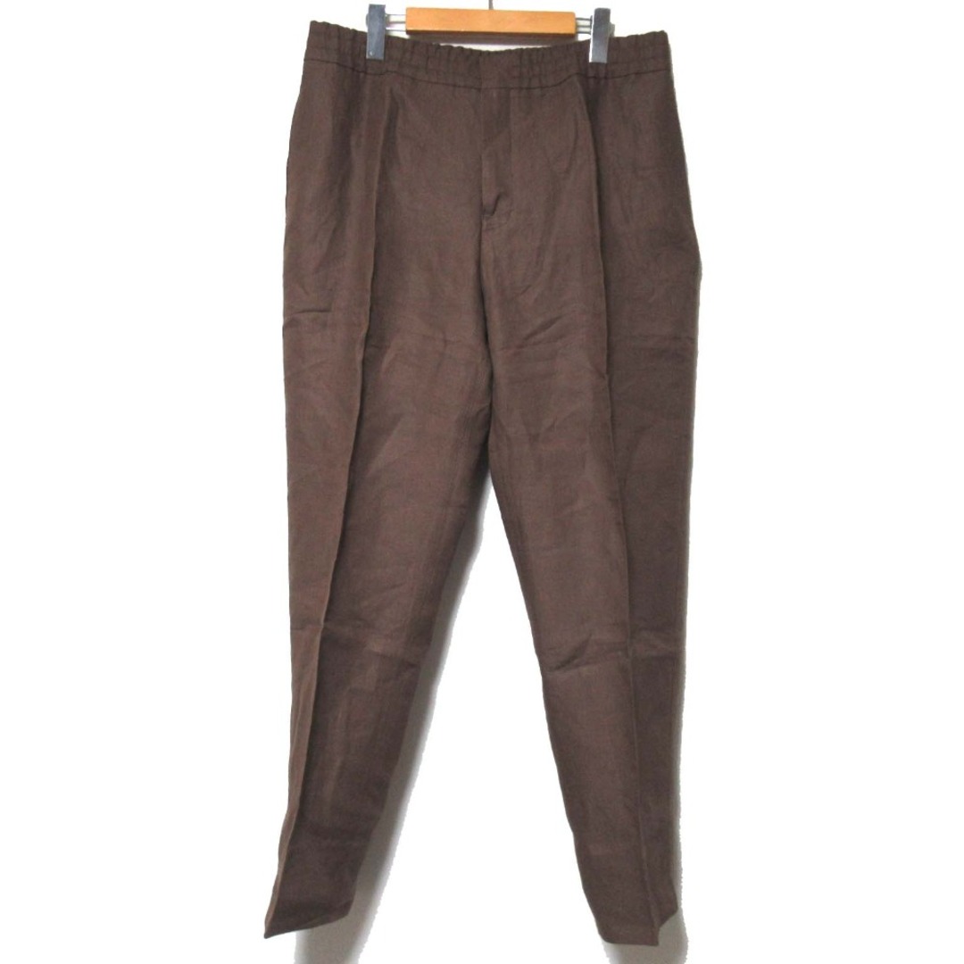 美品 ZEGNA ゼニア 現行モデル OASI LINO リネン イージー テーパード スラックスパンツ UDI18A7 52 6Rサイズ ブラウン メンズ 古着 中古 USED