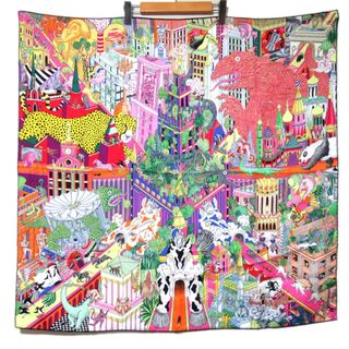 エルメス(HERMES)の美品 HERMES エルメス カレ90 Animapolis アニマポリス シルク100% 大判 スカーフ マルチカラー レディース 古着 中古 USED(バンダナ/スカーフ)