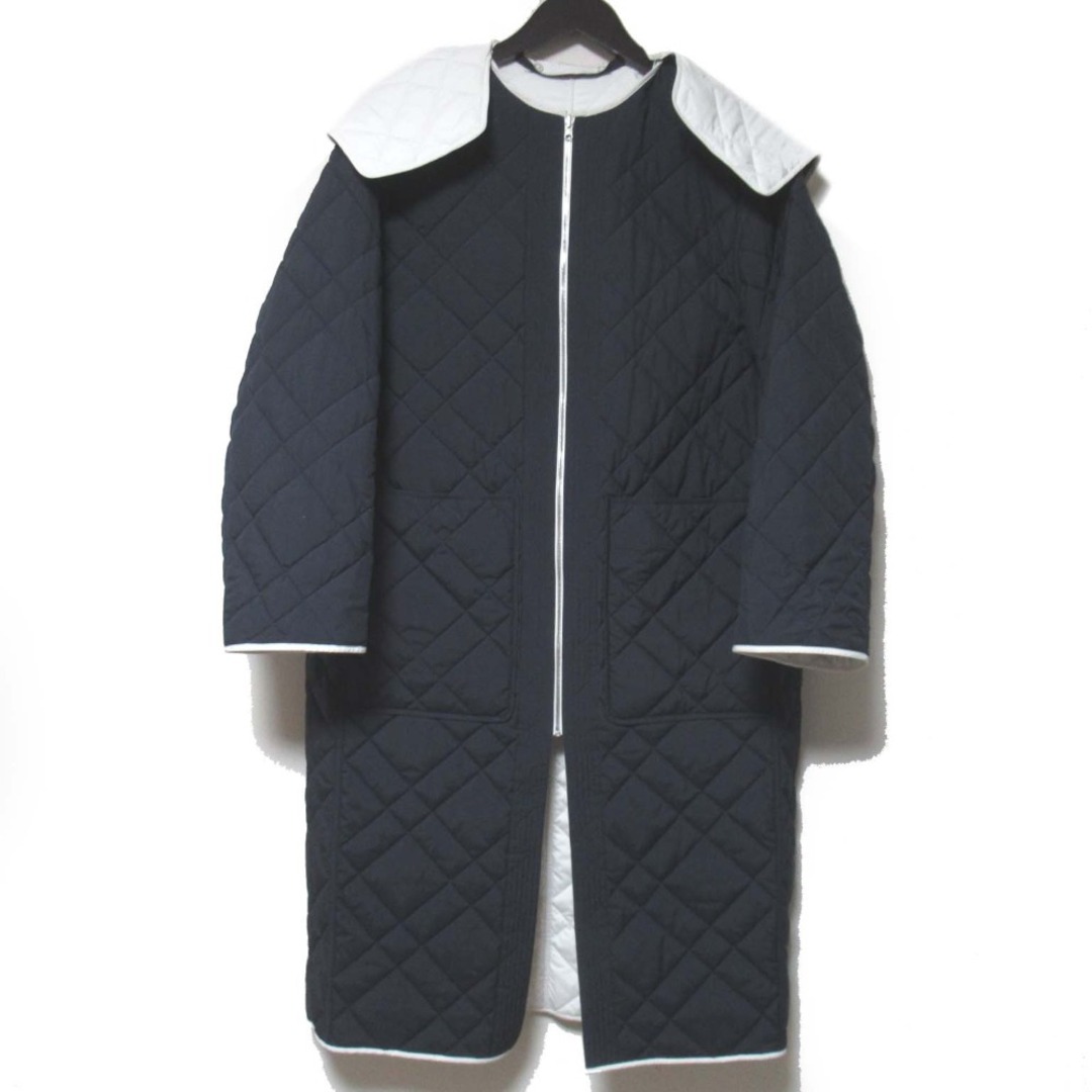 良品 CYCLAS シクラス リバーシブル ノーカラーキルティングコート R04-95016 34サイズ オフホワイト×ネイビー レディース 古着 中古 USED