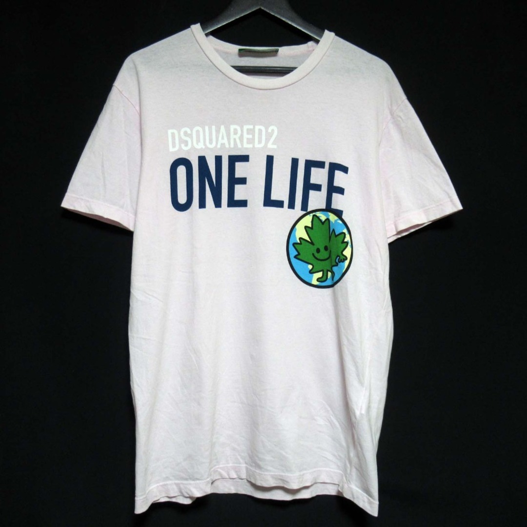 DSQUARED2 - 美品 22SS DSQUARED2 ディースクエアード ONE LIFE ONE PLANET プリント 半袖 Tシャツ Mサイズ 175/92A ピンク メンズ 古着 中古 USED