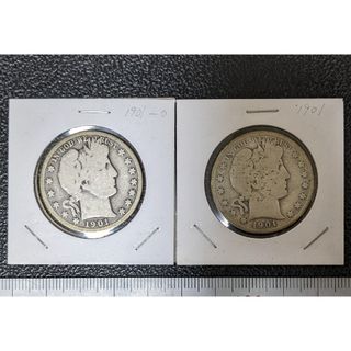 【A】バーバーハーフダラー　1901年×2枚