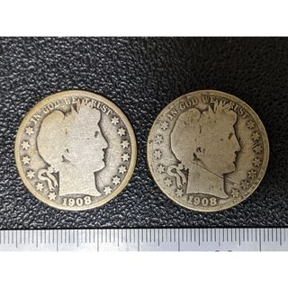 【C】バーバーハーフダラー　1908年×2枚
