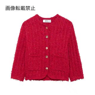 🐹3月新作🌸16499◆red レッド ツイード ノーカラージャケット(ノーカラージャケット)