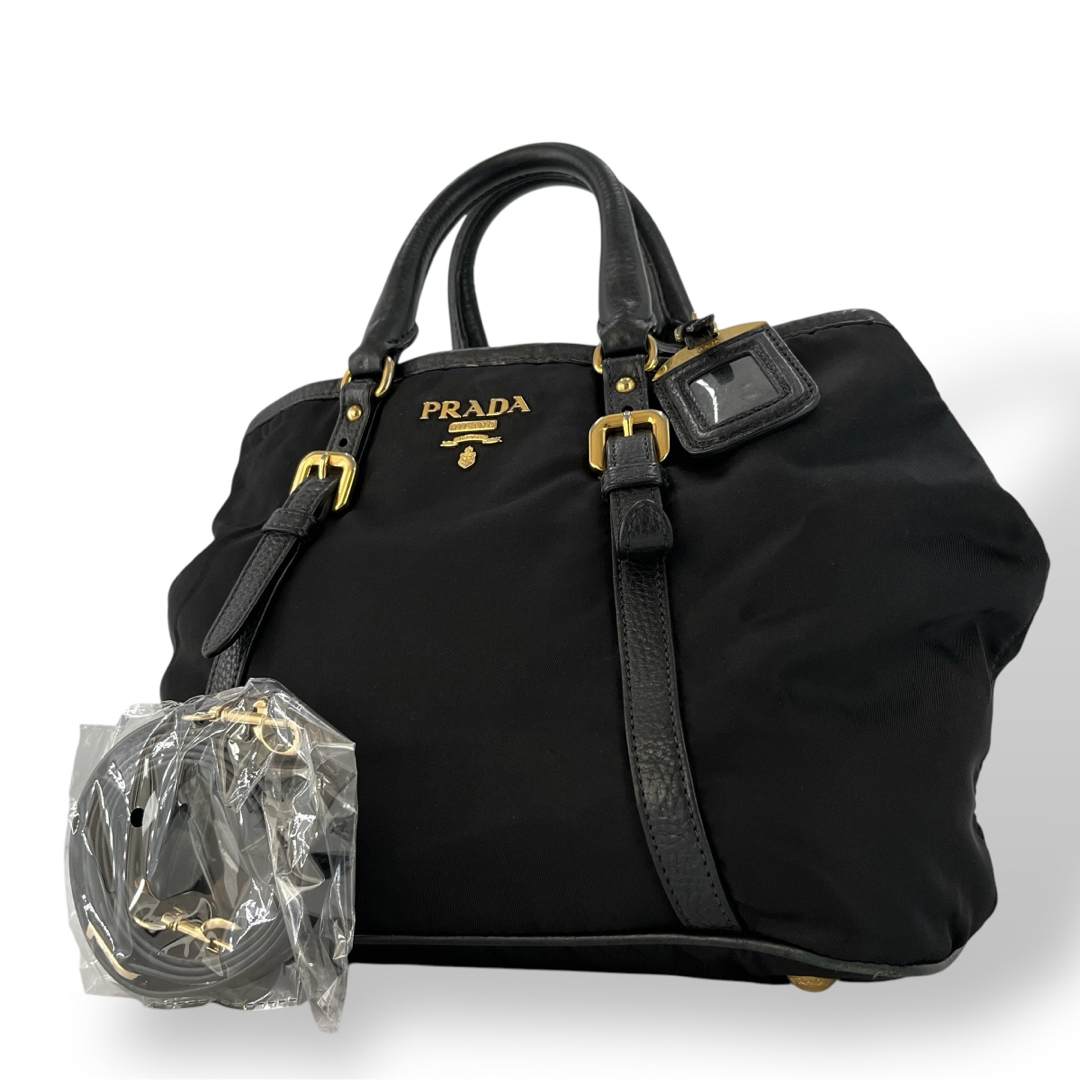 PRADA - プラダ　2way ショルダーバッグ　ハンドバッグ　ゴールドロゴ　テスートナイロン