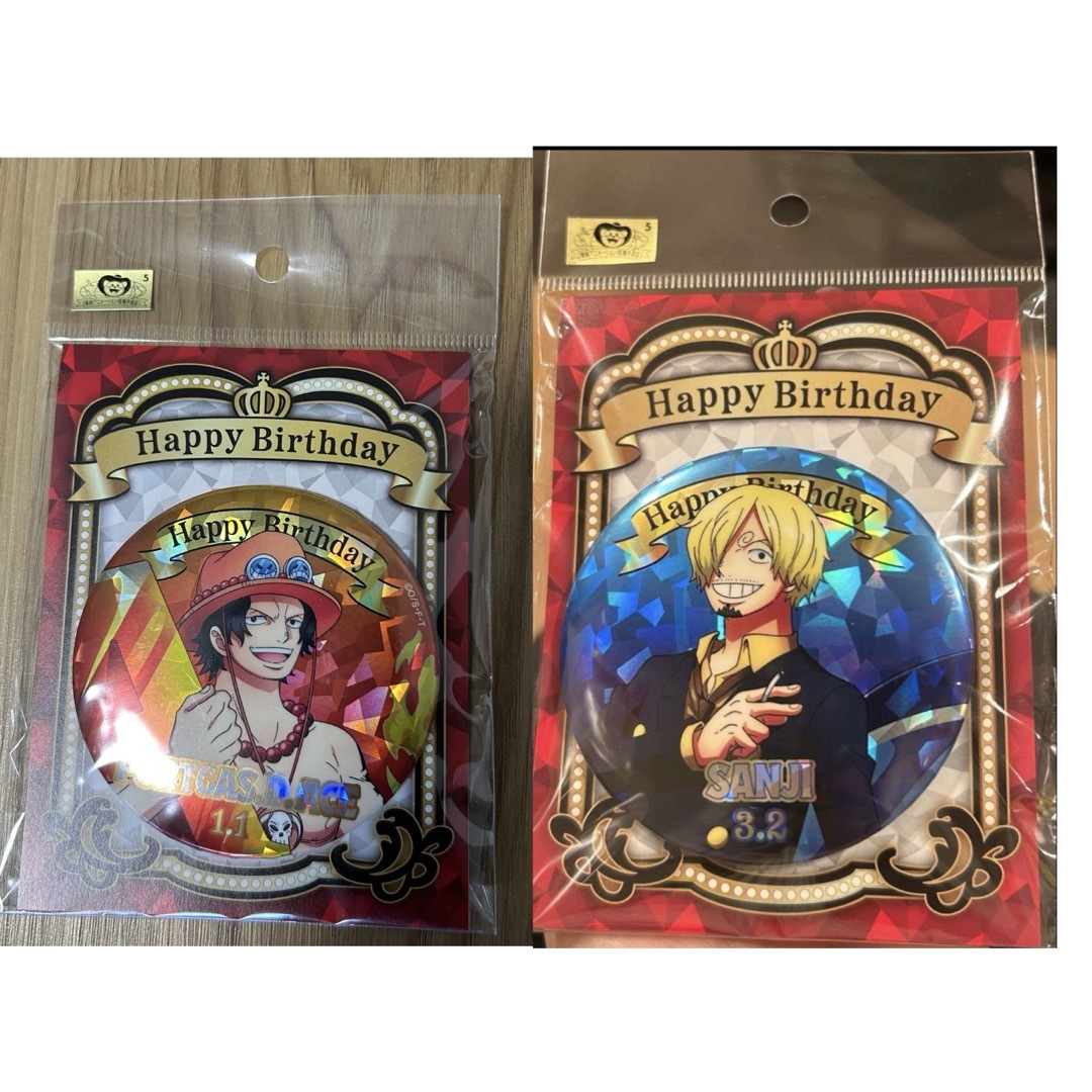 ONE PIECE(ワンピース)のワンピース　バースデー缶バッジ　バースデーホログラム缶バッジ　エース　サンジ エンタメ/ホビーのアニメグッズ(バッジ/ピンバッジ)の商品写真