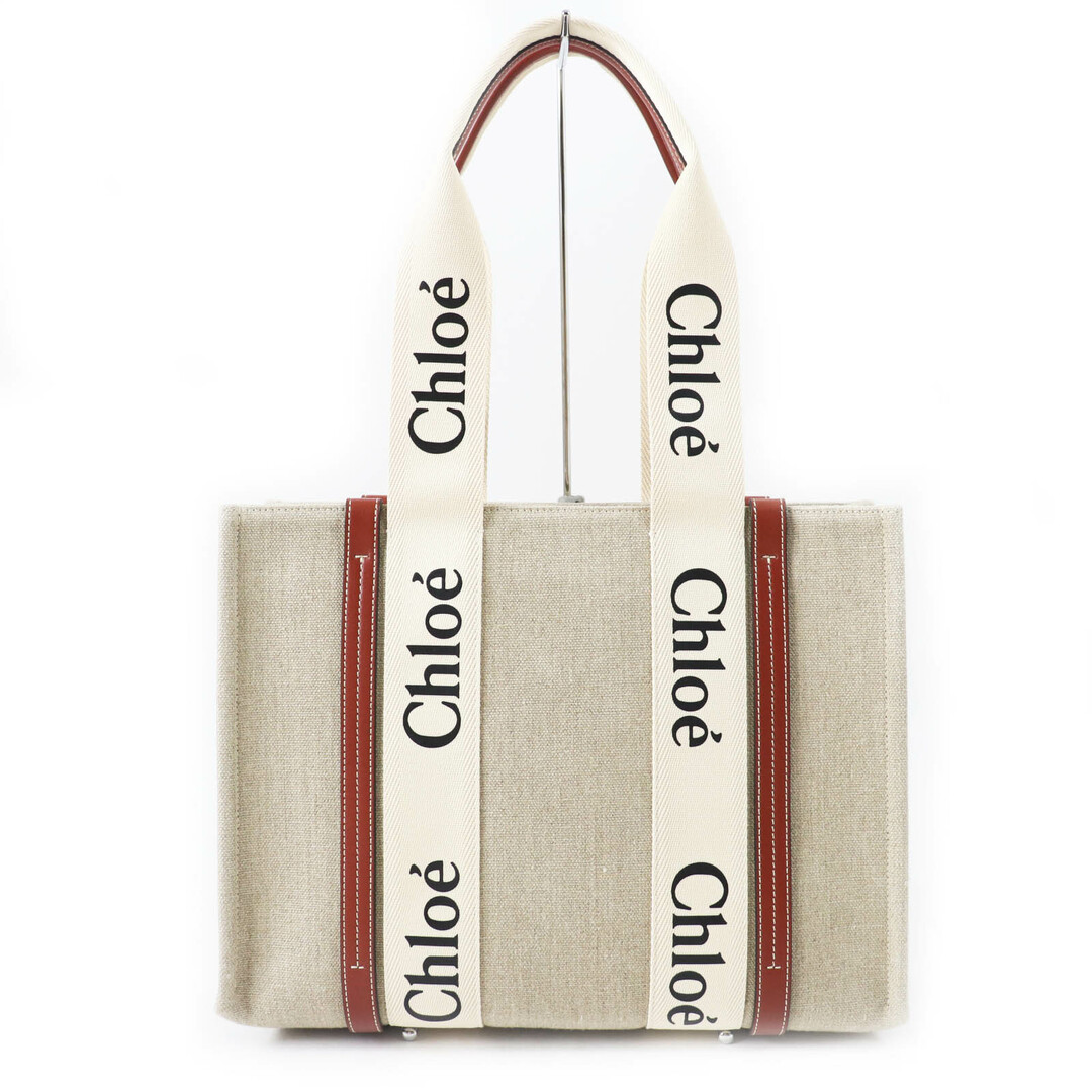 Chloe - 極美品◎Chloe クロエ CHC22AS383I2690U ウッディ ミディアム リネンキャンバス カーフスキン トートバッグ ベージュ系 保存袋付き イタリア製 レディース