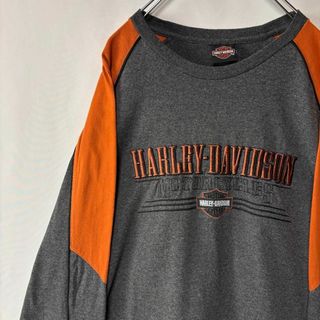 ハーレーダビッドソン(Harley Davidson)のハーレーダビッドソン　ロングTシャツ　グレー　ロンT 古着　刺繍ロゴ(Tシャツ/カットソー(七分/長袖))