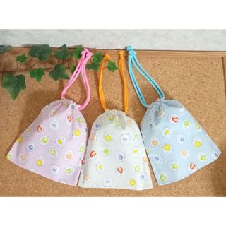 巾着袋・コップ袋　3枚　シマエナガ　大福もち(外出用品)
