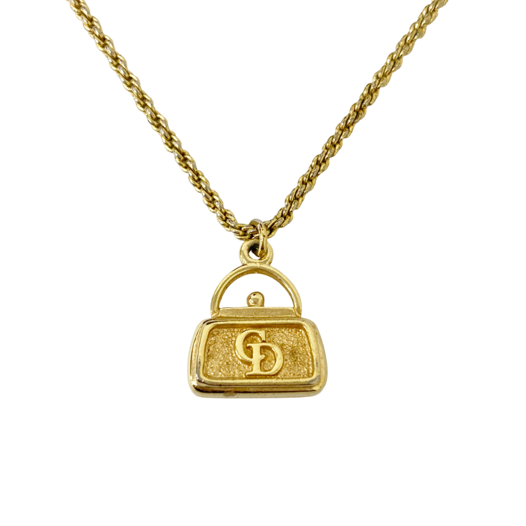 I2501-133 クリスチャンディオール/Christian Dior ネックレス ヴィンテージ ゴールド CDロゴ バックモチーフ アクセサリー レディース