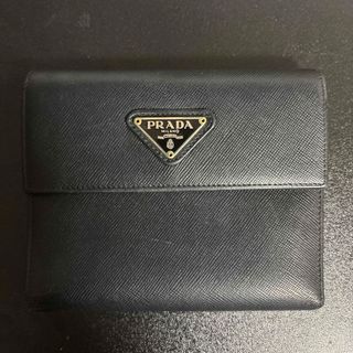 PRADA - プラダ 折財布 サフィアーノ 紺 ロゴ 保存箱 レザー PRADA - プラダ 折財布 サフィアーノ 紺 ロゴ 保存箱 レザー