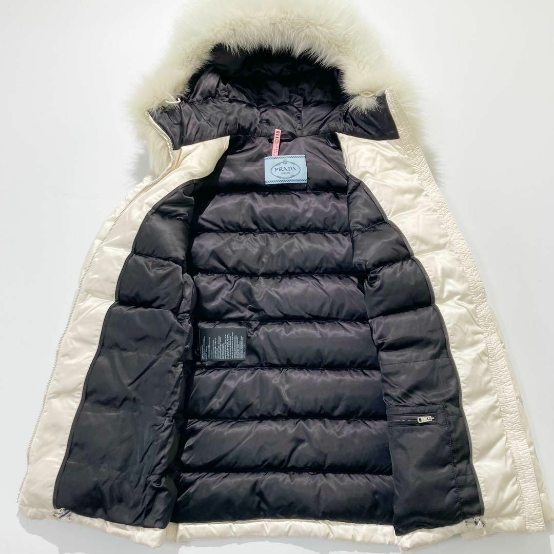 美品】PRADA ダウンジャケット フォックスファー アイボリー 美品】PRADA ダウンジャケット フォックスファー アイボリー