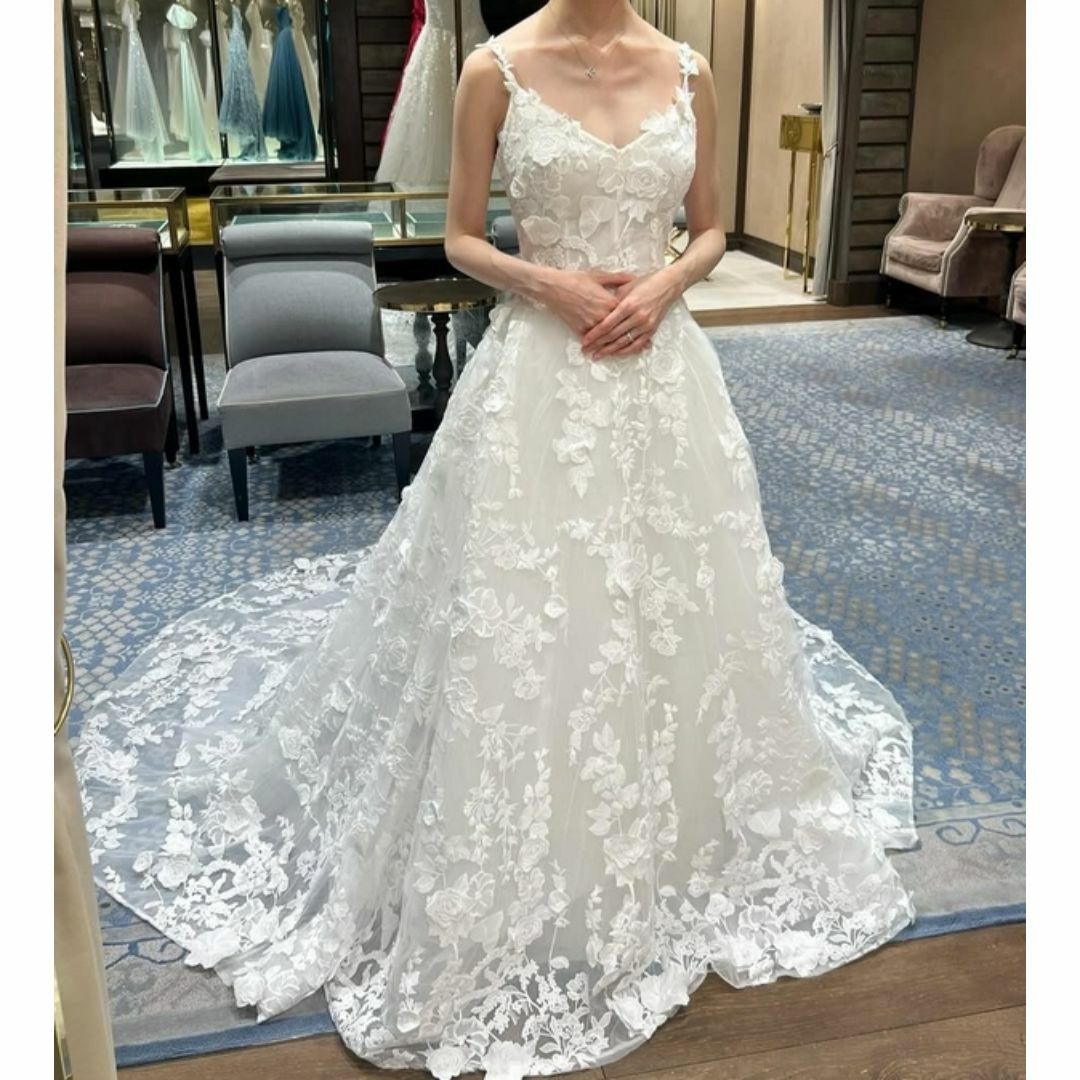 ウェディングドレス キャミソール 贅沢な小花総レース 華やかなトレーン 結婚式