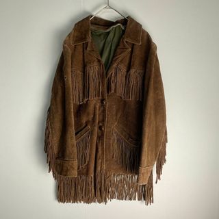 ヴィンテージ(VINTAGE)のヴィンテージ　レザージャケット　くるみボタン　激レア‼　フリンジ(レザージャケット)