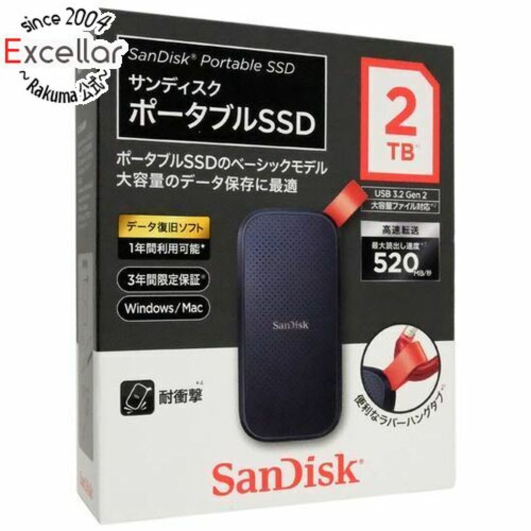 SanDisk(サンディスク)のSANDISK ポータブルSSD SDSSDE30-2T00-J25 スマホ/家電/カメラのPC/タブレット(PC周辺機器)の商品写真