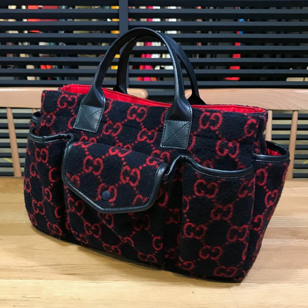 GUCCI - 超美品 グッチ GGウール チルドレンズ ハンドバッグ ネイビー レッド