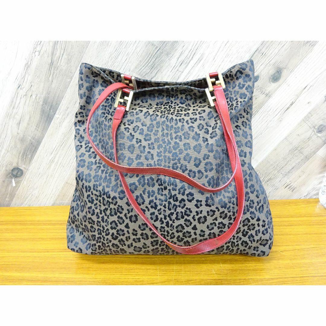 FENDI - 藤075/ FENDI レオパード トートバッグ キャンバス レザー