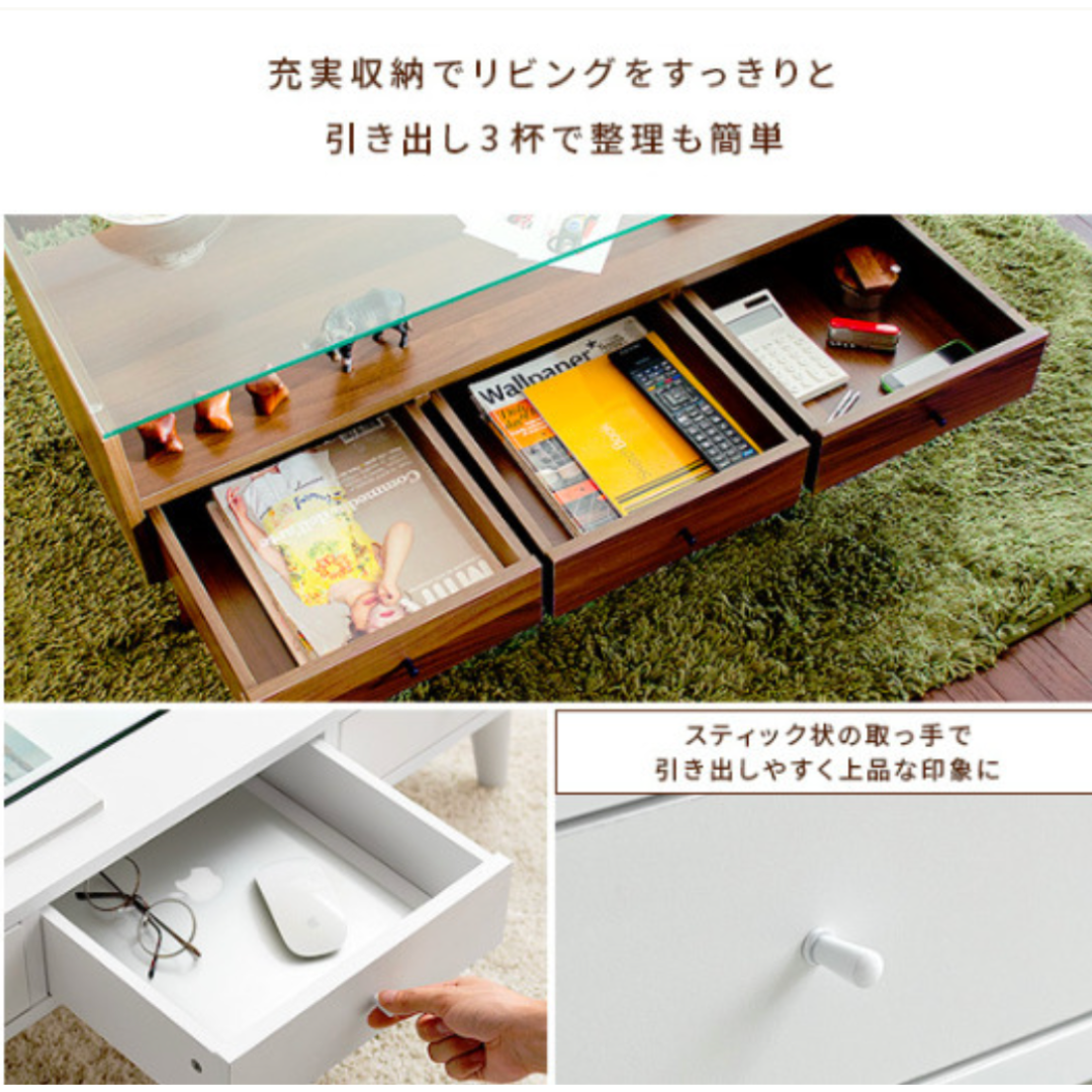 センターテーブル ブラウン　ガラステーブル ローテーブル 北欧 収納 モダン 木