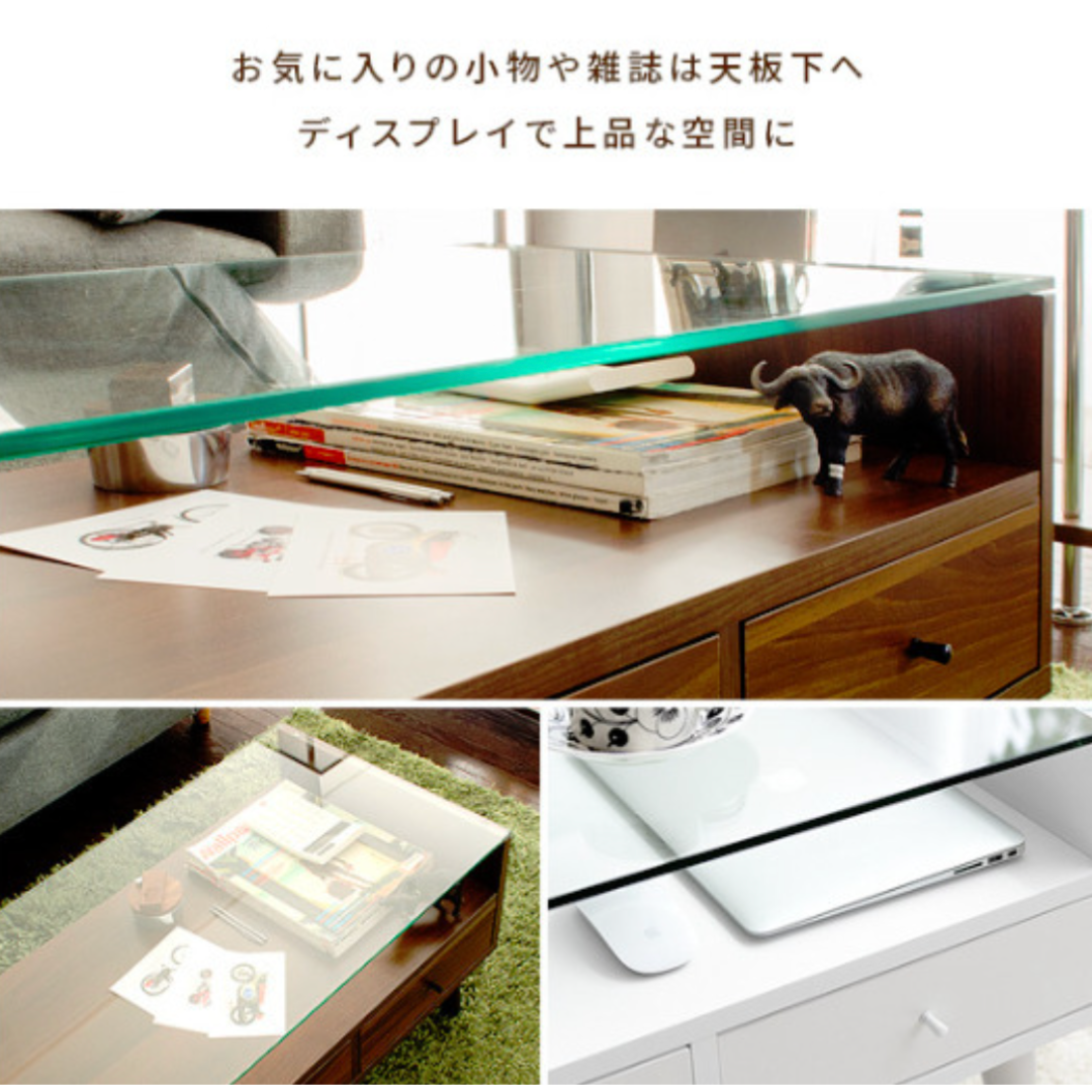 センターテーブル ブラウン　ガラステーブル ローテーブル 北欧 収納 モダン 木