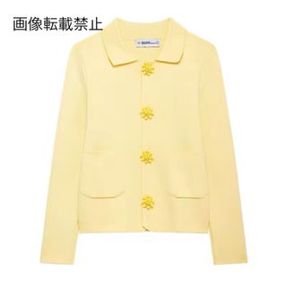 🐹3月新作🌸16518◆yellow 花 ボタン ニット カーディガン(カーディガン)