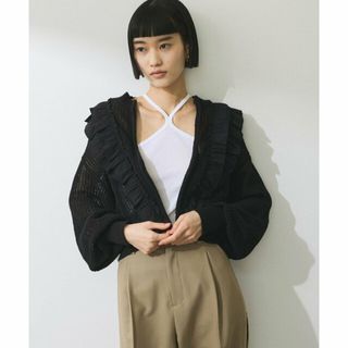 アダムエロペファム(ADAM ET ROPE' FEMME)の【ブラック（01）】【WEB限定】ラッフルメッシュ編みカーディガン(カーディガン)