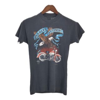 80年代 3DEMBLEM Harley Davidson ハーレー・ダビッドソン Ｔシャツ バイク モーターサイクル (メンズ S相当) 中古 古着 T4709(Tシャツ/カットソー(半袖/袖なし))