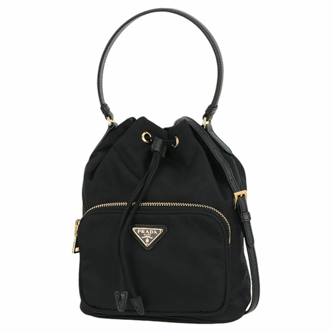 PRADA - プラダ デュエット Re-Nylon バケットバッグ ブラック ゴールド金具 リナイロン サフィアーノレザー ショルダーバッグ ハンドバッグ 2WAY ミニバッグ 未使用 4057