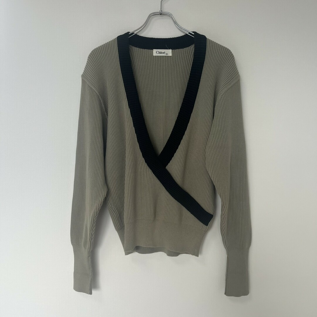 Chloe - 【Chloe】クロエ　トップス　ニット　グレー系　サイズ40　長袖　綿100％　バイカラー　Vネック