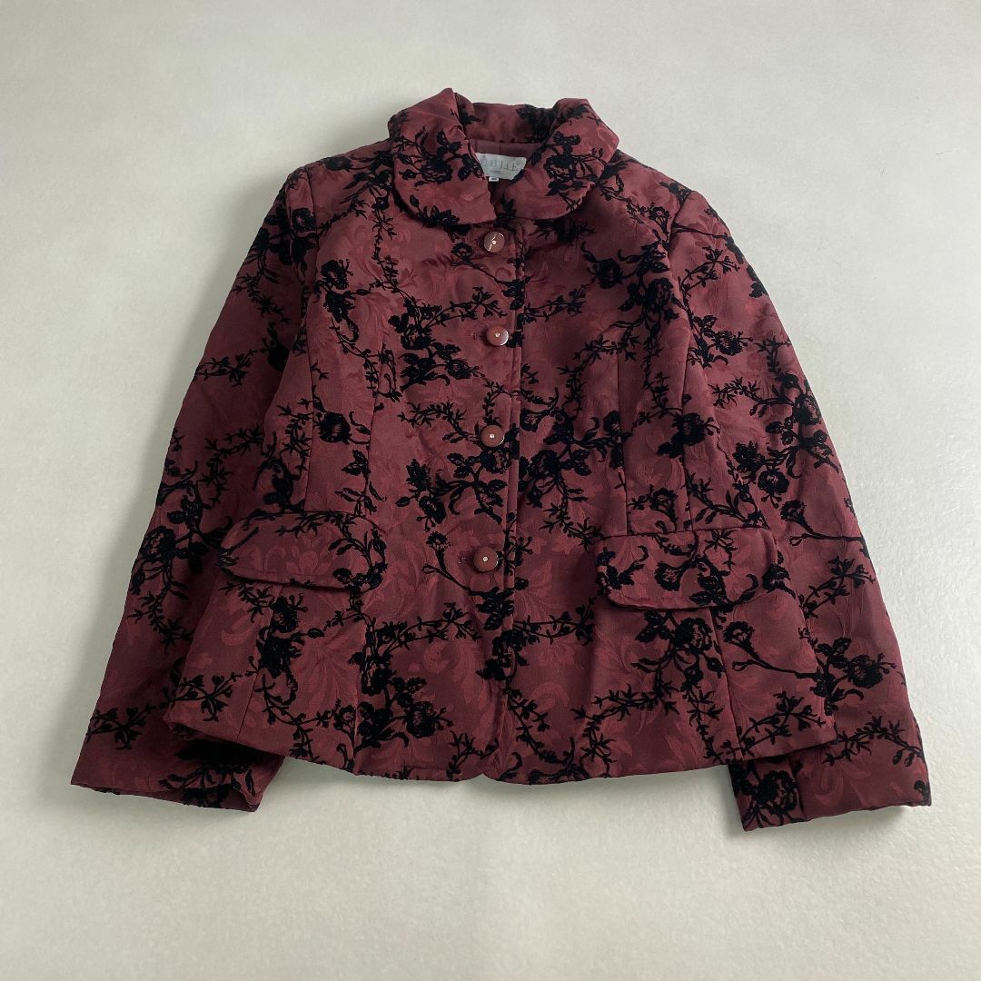 美品　ジャケット　花柄　総柄　ベルベット　ボルドー　L レディースのジャケット/アウター(その他)の商品写真