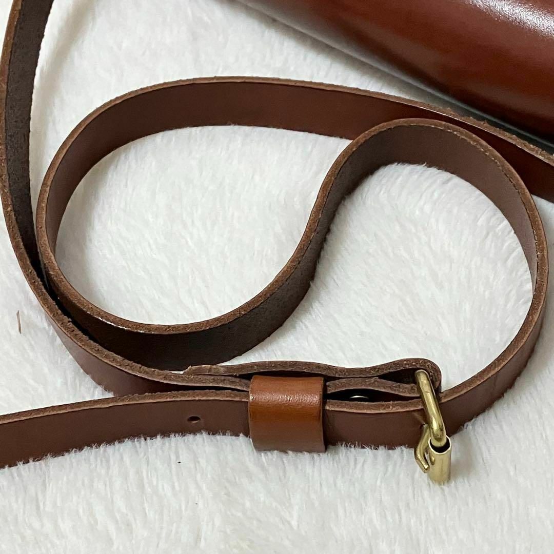 美品 Herz ヘルツ ショルダー バッグ 革 レザー フラップ ベルト 茶