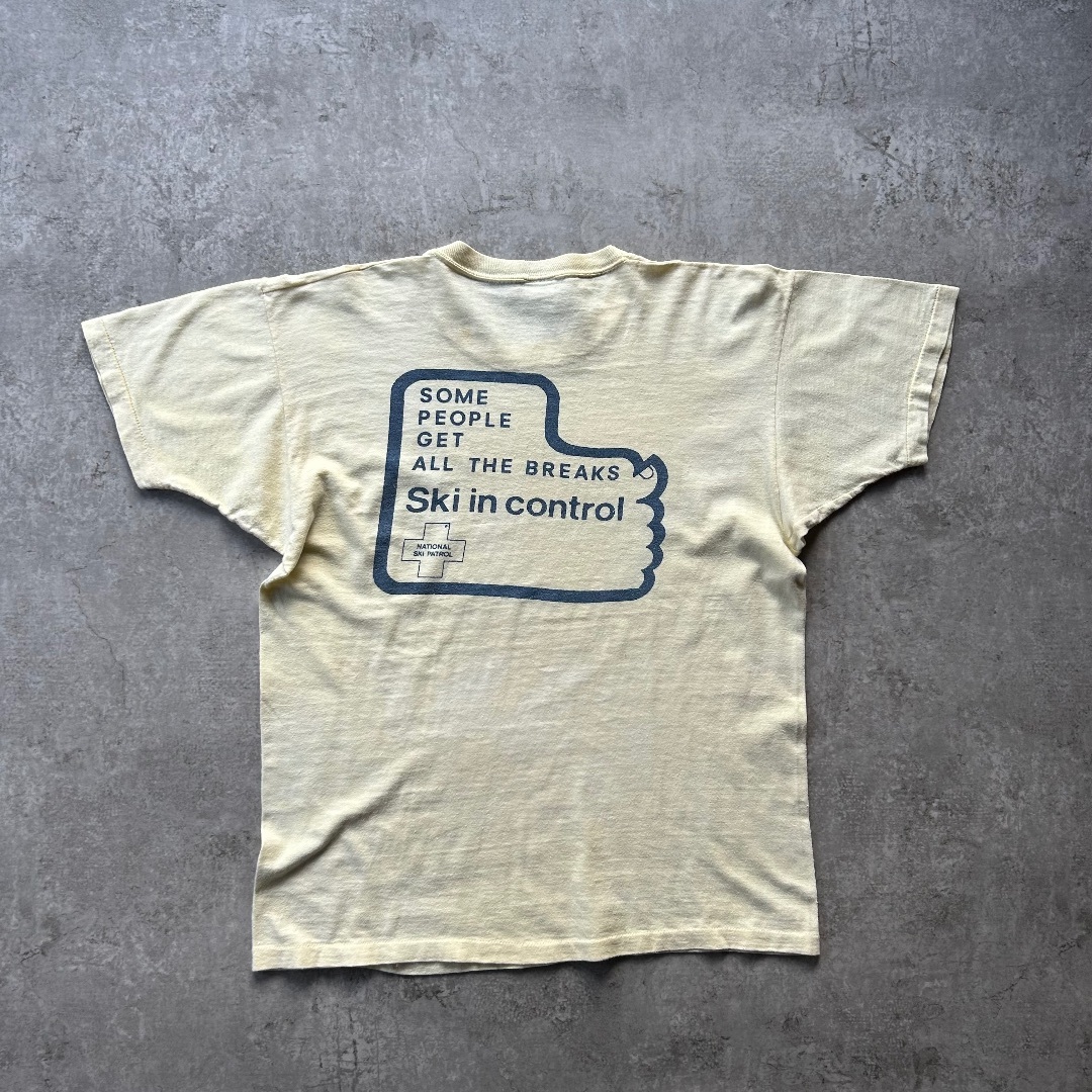 Champion - 70s チャンピオン tシャツ USA製 L ライトイエロー バックプリント