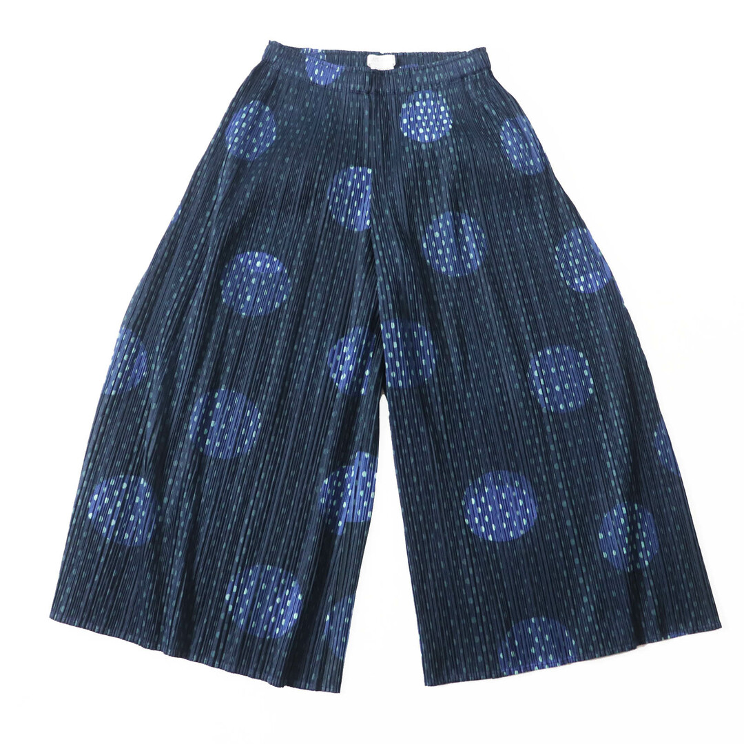 極美品◎PLEATS PLEASE プリーツプリーズ イッセイミヤケ PP01-JF712 ドット柄 パンツ ネイビー グリーン 1 日本製 正規品 レディース