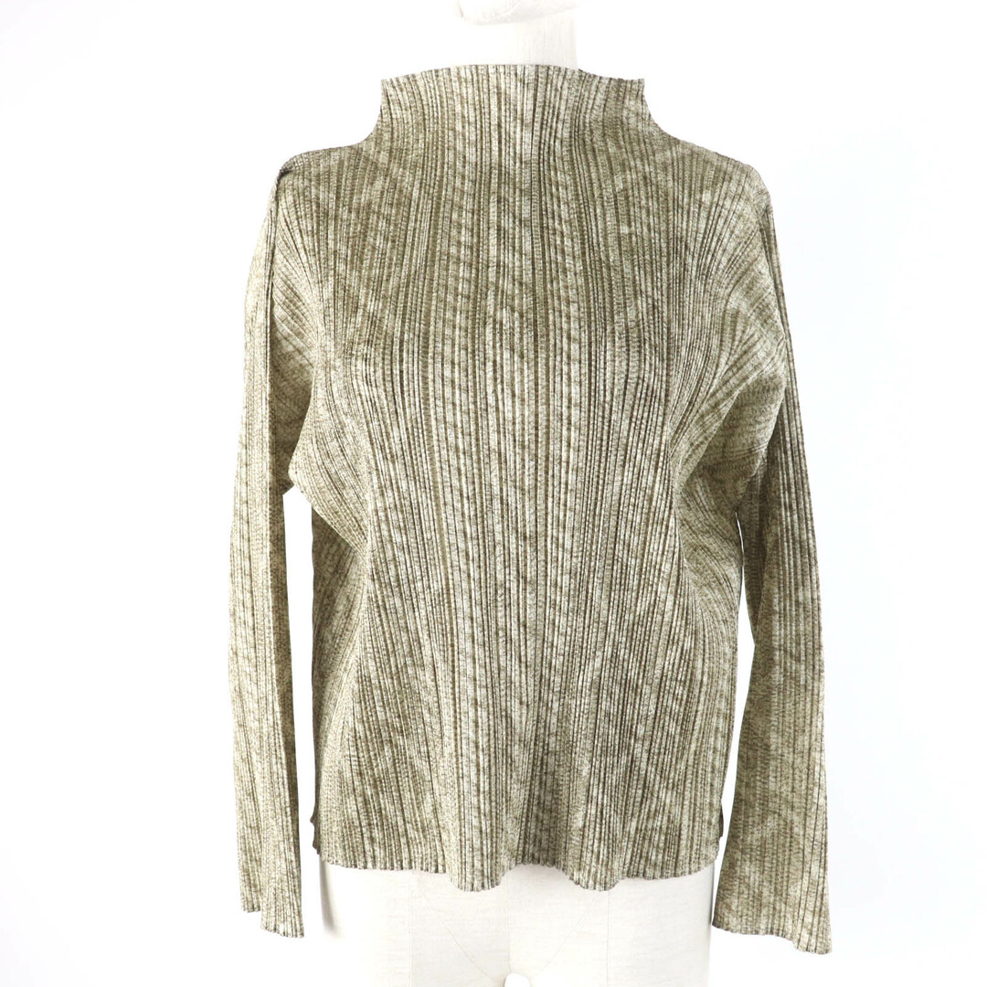 極美品☆PLEATS PLEASE プリーツプリーズ イッセイミヤケ PP83-JK931 ポリエステル 転写プリント 長袖 カットソー ブラウン系 3 日本製 正規品 レディース