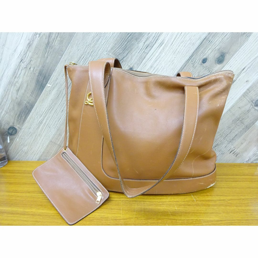 LOEWE - 東097/LOEWE ロエベ レザー ベージュ系 トートバッグ