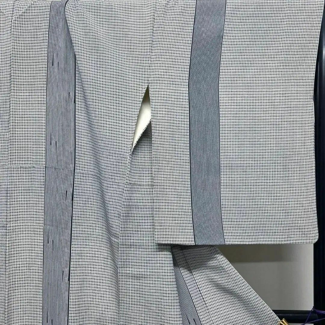 小紋 縦縞 両子持ち縞 モノトーン 着物 013k 着物・浴衣
