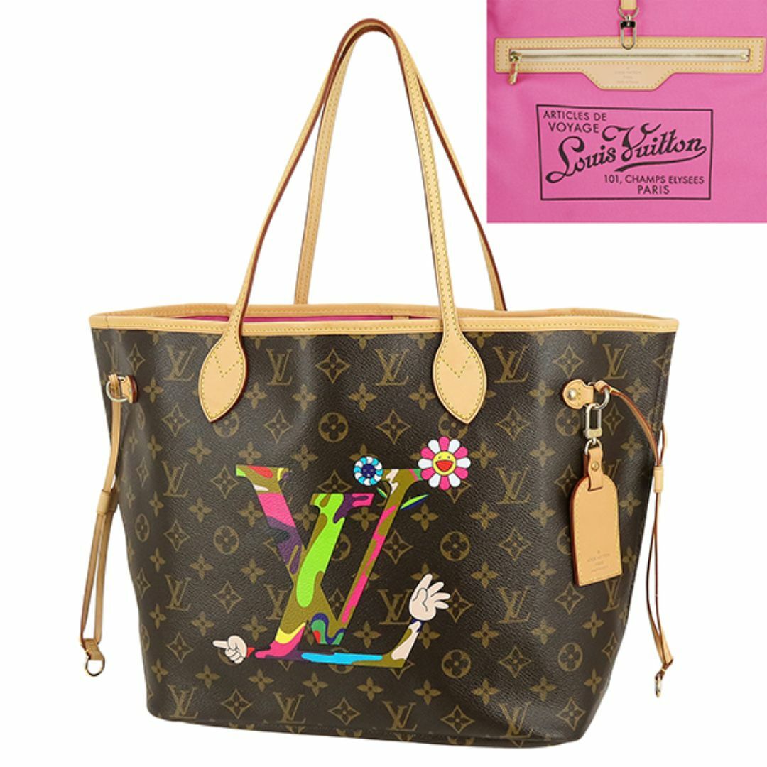 LOUIS VUITTON - ルイヴィトン ネヴァーフルMM LVハンド モノグラム ブラウン ピンク マルチカラー トートバッグ ショルダーバッグ ショルダートート 肩掛け 大容量 村上隆 未使用 h-g737
