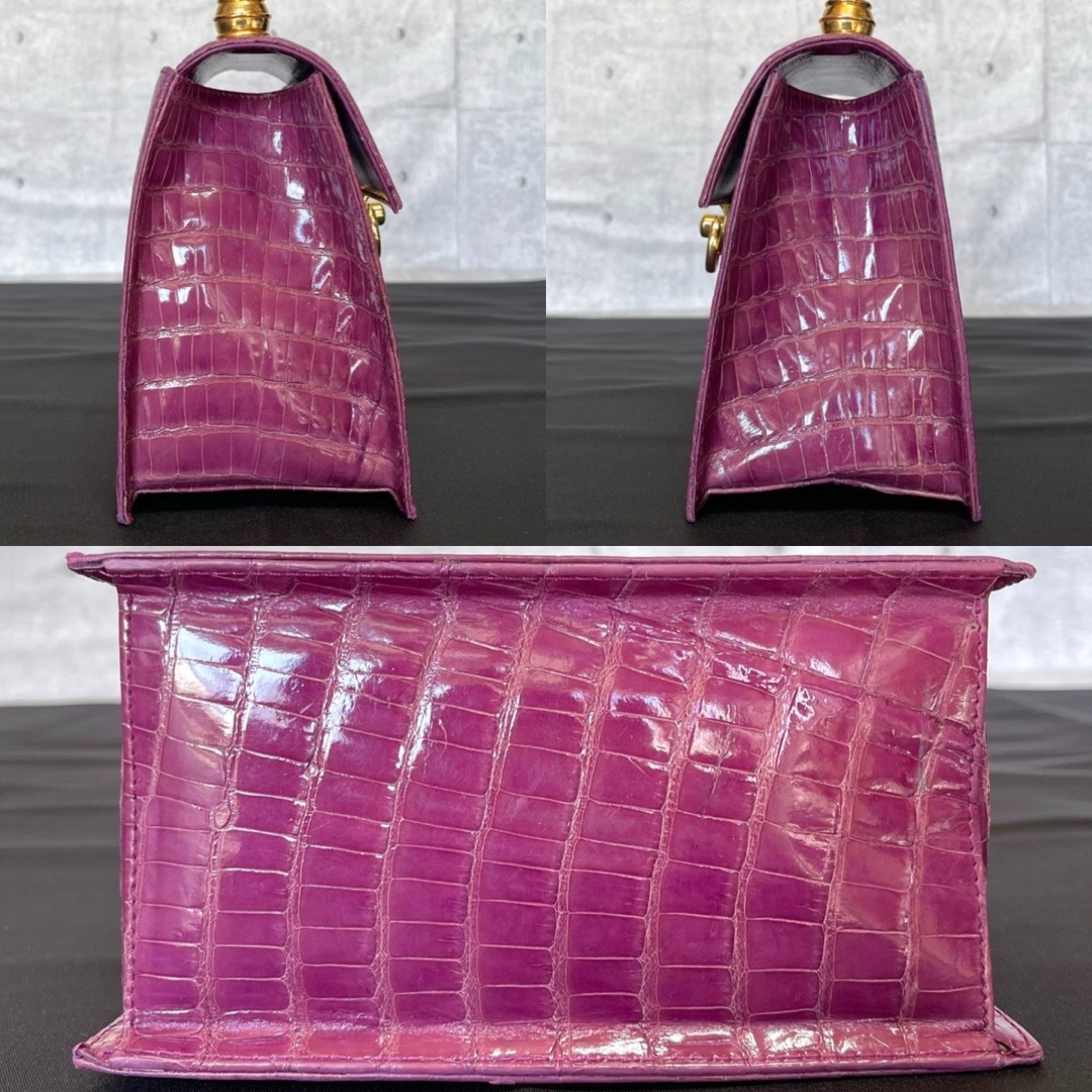 良品】HAMANO 濱野皮革工藝 クロコダイル ローズピンク ハンドバッグ 良品】HAMANO 濱野皮革工藝 クロコダイル ローズピンク ハンドバッグ