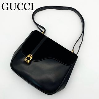 GUCCI ショルダーバッグサドルバッグスエード×レザー黒ロゴ金具 GUCCI ショルダーバッグサドルバッグスエード×レザー黒ロゴ金具