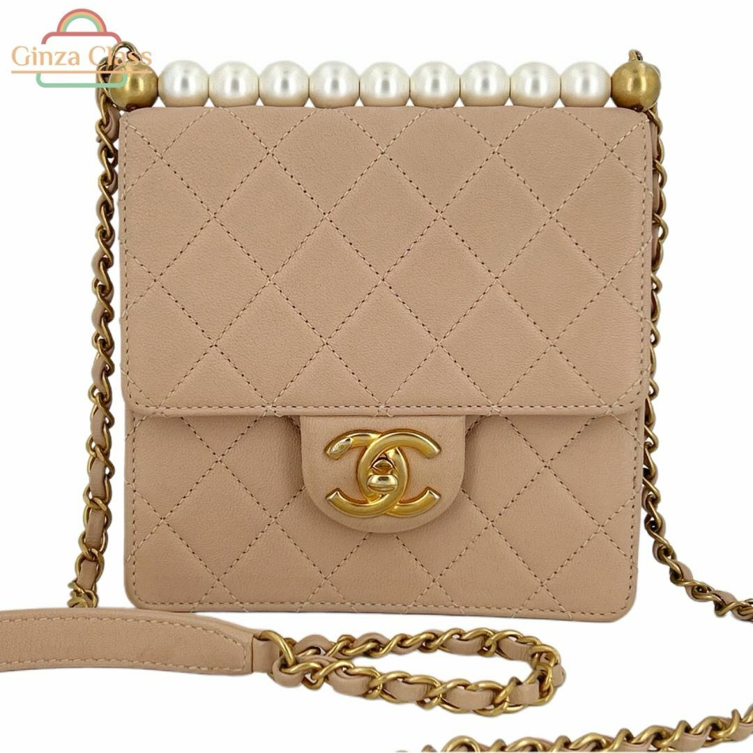 CHANEL - CHANEL シャネル ココマーク ミニマトラッセ イミテーションパール チェーン ショルダーバッグ レザー ベージュ G付き 27番台（2019年頃）AS0584 Ginza Class Luxury Shop