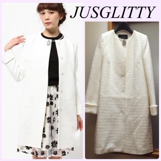 ジャスグリッティー(JUSGLITTY)の新品♡ビジュー付きツイードコート(ロングコート)