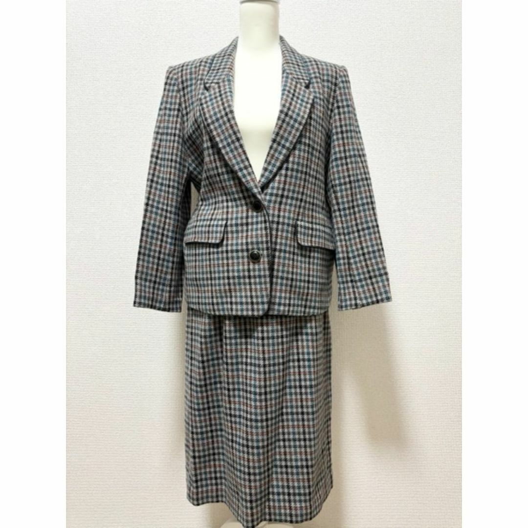 160 美品 MODELICA Lサイズ カシミヤ レディーススーツ チェック