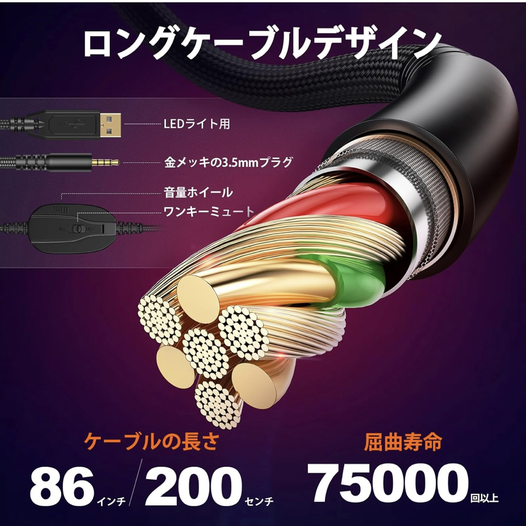 ゲーミングヘッドセット ヘッドホン ゲーミング ノイズキャンセリング お洒落 スマホ/家電/カメラのオーディオ機器(ヘッドフォン/イヤフォン)の商品写真